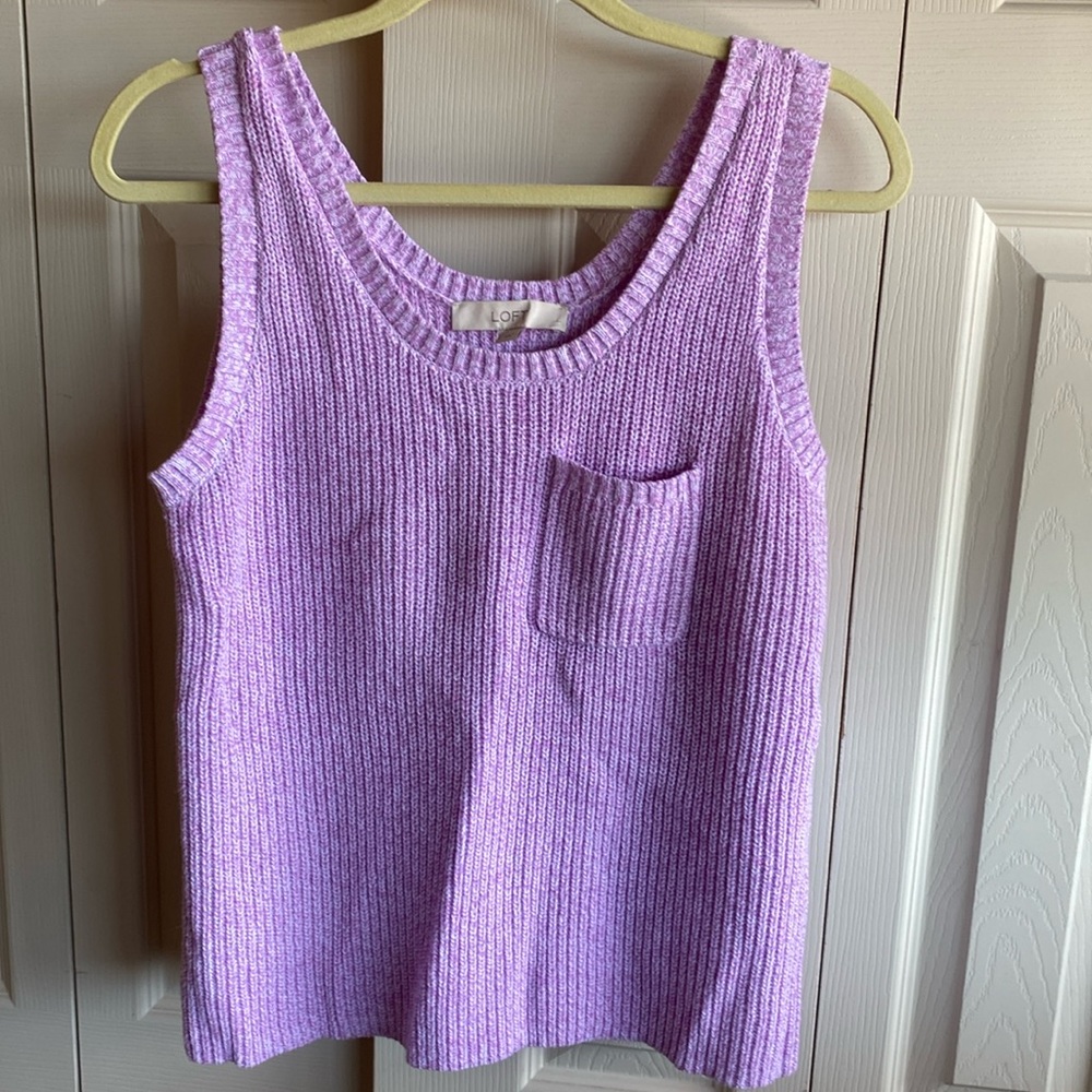 LOFT Sleeveless Pink/White Chunky Knit Cotton Blend Tank Sweater Top size L